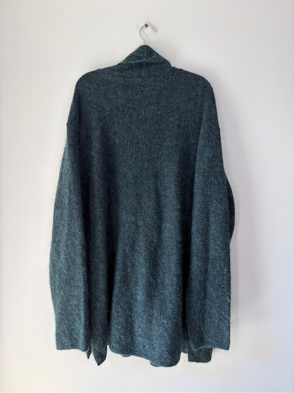 Eileen Fisher Merino Wool Mohair Blend Shawl Collar Long Cardigan in Neptune - Picture 2 of 10